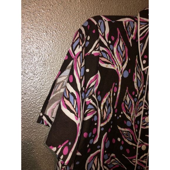 Bob Mackie Wearable Artsy Edgy Leaves Sequin Short Sleeve Button Linen Shirt - Picture 3 of 7